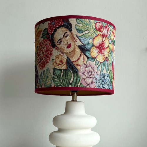 Frida Kahlo table lamp like new with ceramic base and fabric shade