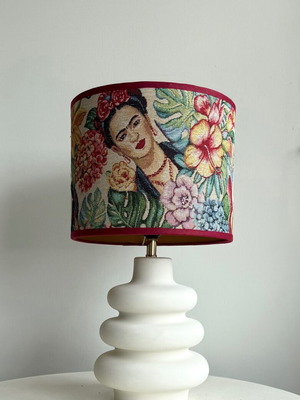 Frida Kahlo table lamp like new with ceramic base and fabric shade