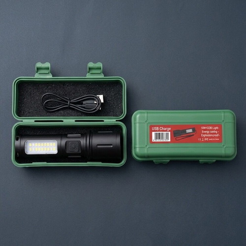 Led flashlight rechargeable 15cm with zoom and red signal light new