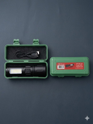Led flashlight rechargeable 15cm with zoom and red signal light new