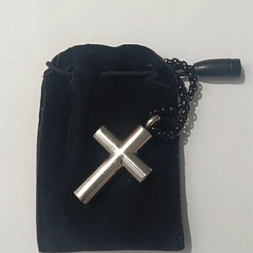 Steel cross with chain and case like new, gray