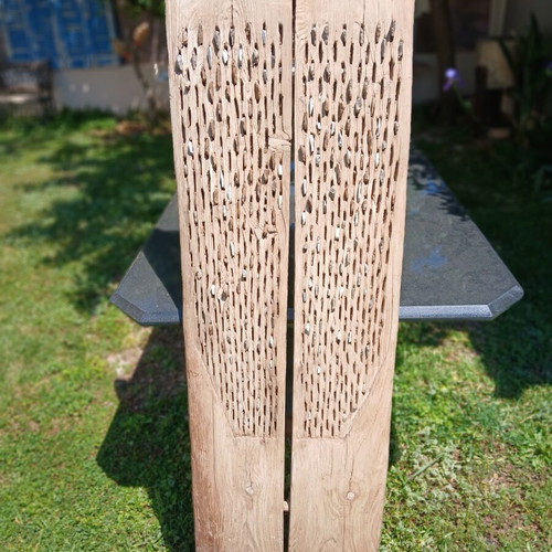 Wooden harrow used with stone teeth