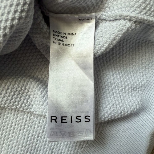 Reiss Tomas zip neck knitted polo shirt, size M, light ice blue