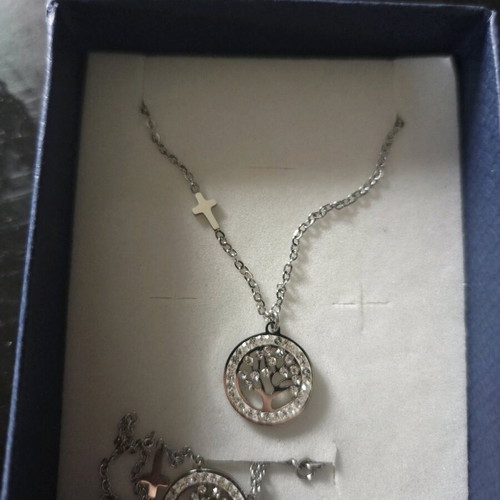 Tree of Life Necklace and Bracelet Set Stainless Steel Silver