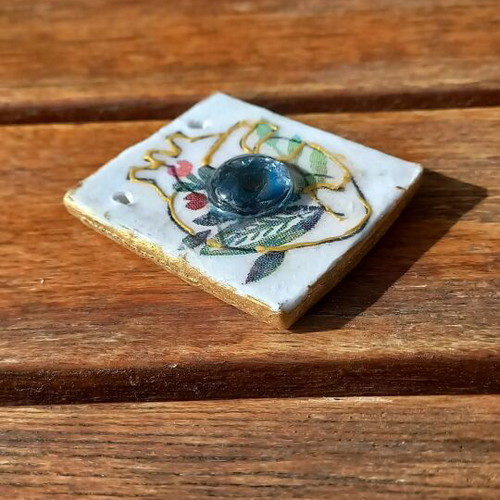 Handmade ceramic charm new, multicolored and gold
