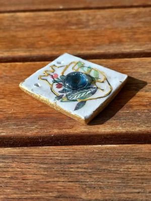 Handmade ceramic charm new, multicolored and gold