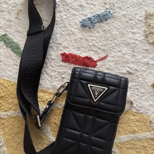 Guess black leather phone bag with strap