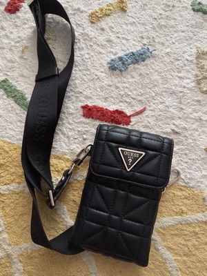Guess black leather phone bag with strap