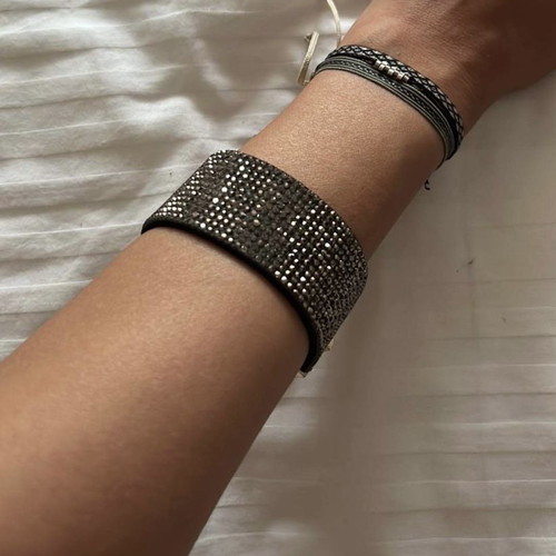 Bracelet with rhinestones used, black and silver with gold clasp