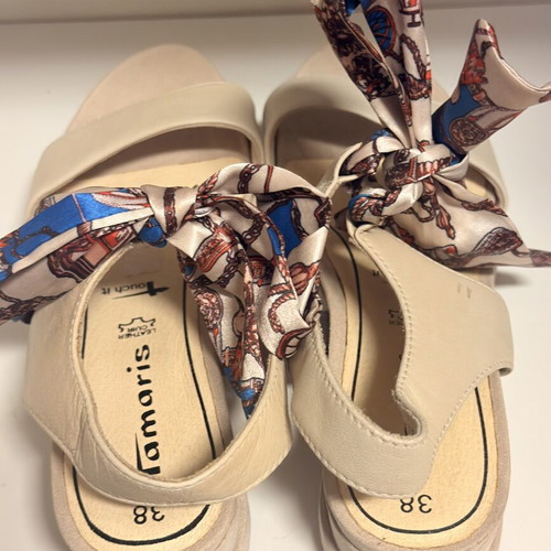 Tamaris sandals with scarf tie, beige, size 38