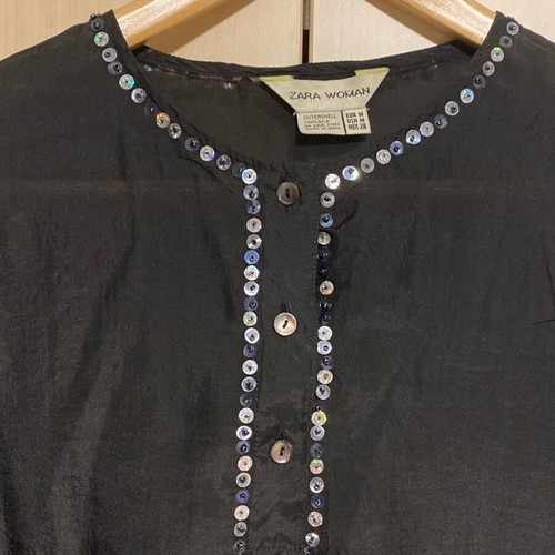 Zara satin black shirt with sequins like new, size M
