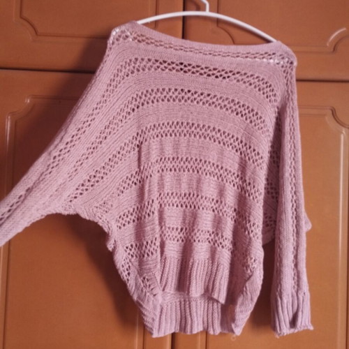 Machine-knit long-sleeve sweater, pink, one size