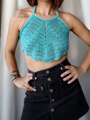 Handmade crochet backless top new, turquoise, size S/M