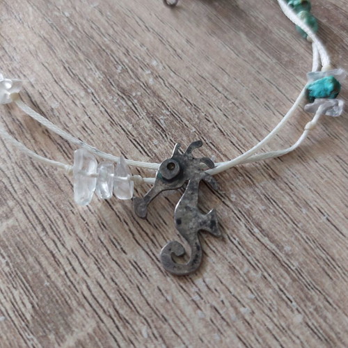 Anklet with silver 925 elements like new, handmade with turquoise stones