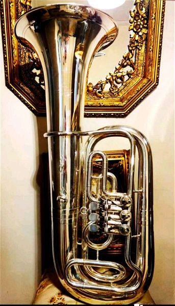 toumpa Eb germanikis eponimias Miraphone (Heribert Glassl) mazi me tin thiki tis, chalkina pnefsta, filarmoniki, Tuba, Brass Band, Marching Band, mpasso