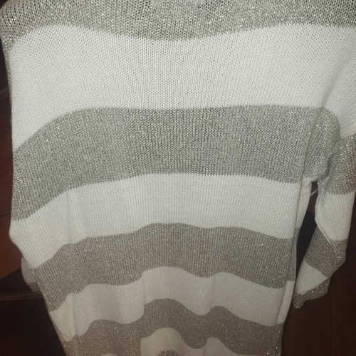Knitted long Lynne cardigan striped beige/lurex like new