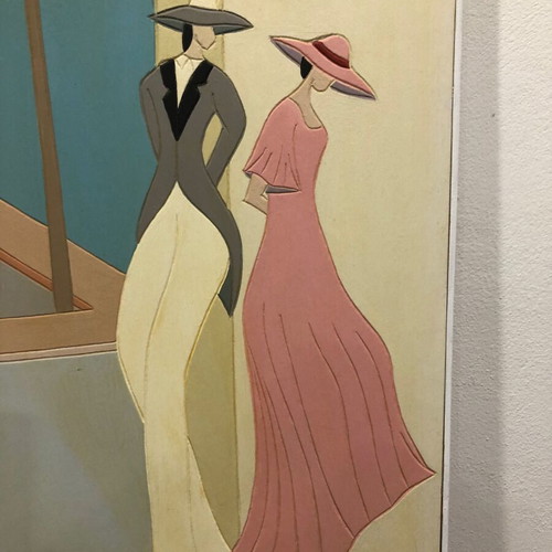 Handmade woodcarving art-deco panel used with artist signature
