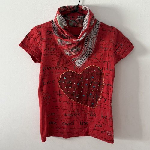Desigual red top with sequins like new, size medium
