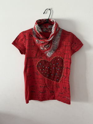 Desigual red top with sequins like new, size medium