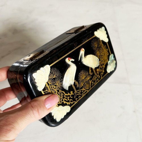 Vintage Chinese jewelry box used with mother of pearl and hand-painted details