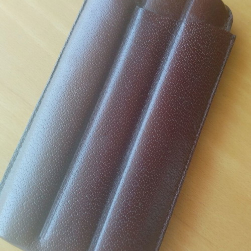 Leather cigar case for 3 cigars used, brown