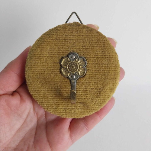 Vintage French hanger used, metal hook on velour base
