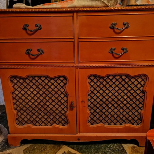 Cabinet with built-in turntable and radio used