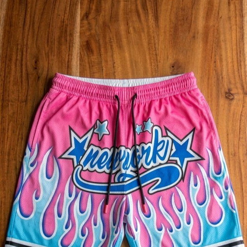 Vintage Style Mesh Basketball Shorts "New York Flames" new, pink and blue