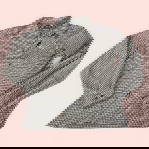 Jack Wolfskin Γυναικείο Υπαίθριο Πουκάμισο με Κουμπιά Πράσινα Καρό Μακρύ Μανίκι Μέγεθος Μ
