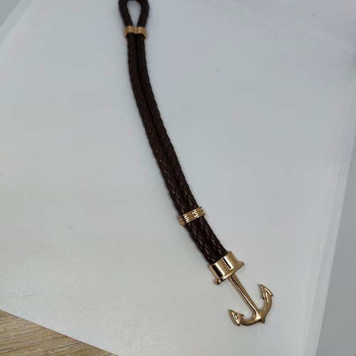 Men's Anchor Bracelet with Braided Leather Like New