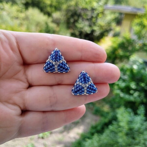 Steel stud earrings with blue and silver beads made to order