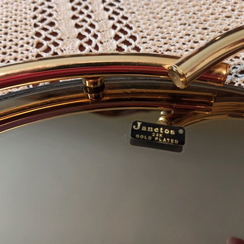 Round serving tray with mirror and gilded frame new