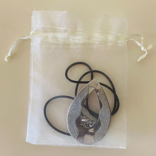 Teardrop necklace in silver tone with rhinestones and black cord new