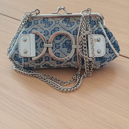 Guess Vintage Denim Monogram Shoulder Bag, Y2K