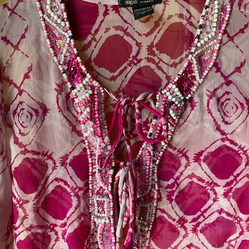 Shirt M summer see through with embroidery on bust like new