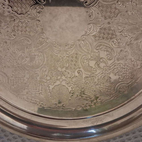 Vintage Silverplate Serving Tray used, 29cm, round