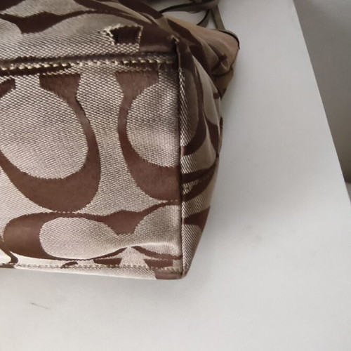 Coach Signature tan shoulder bag with leather details