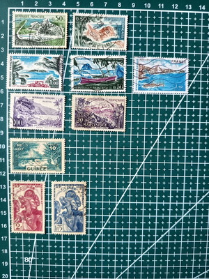 Lot of 10 used vintage stamps from France and colonies