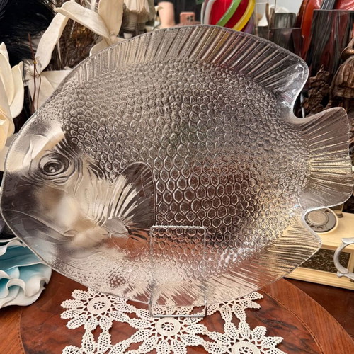 Vintage fish platter like new, glass 40x32 cm