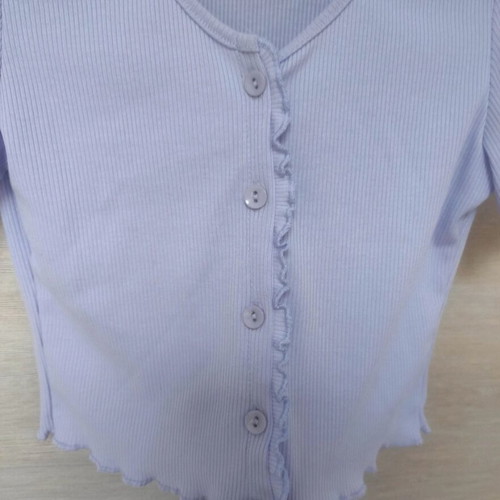 Brand New - Crop top ribbed short sleeve cute cardigan v-neck frills / κοντομάνικο τοπ κουμπιά
