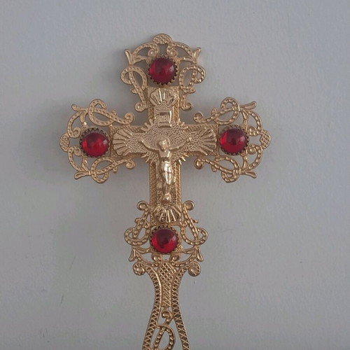 Blessing cross new 24cm with red stones
