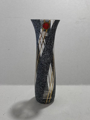 Vintage χειροποίητο γυάλινο βάζο art glass με χρυσές ρίγες και ανάγλυφο μοτίβο