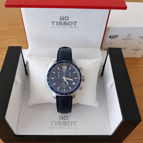 Tissot Quickster Chronograph men's watch, blue dial, leather strap