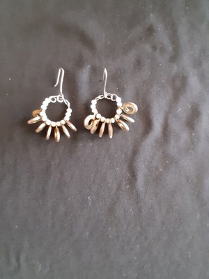 Earrings handmade with pearls and bronze hoops used