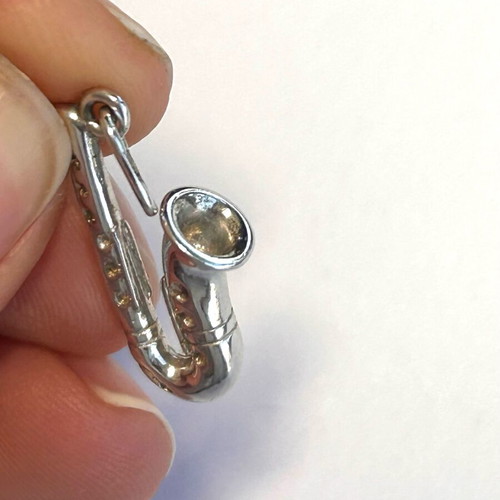 3d silver saxophone pendant new, minimal charm
