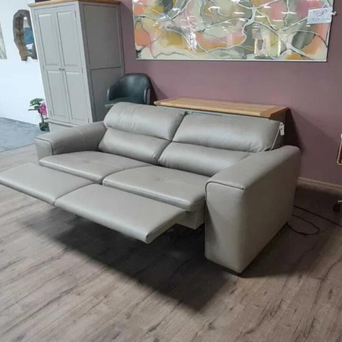Cubo three-seater sofa new, beige, Italian natural leather with relax mechanism