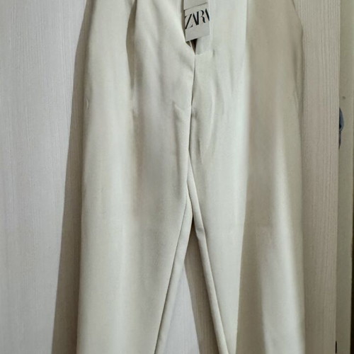 Zara high-waisted fabric pants beige, new
