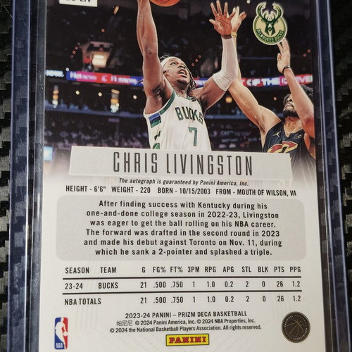 2023-24 Panini Prizm Deca Chris Livingston Rookie Signatures Auto card