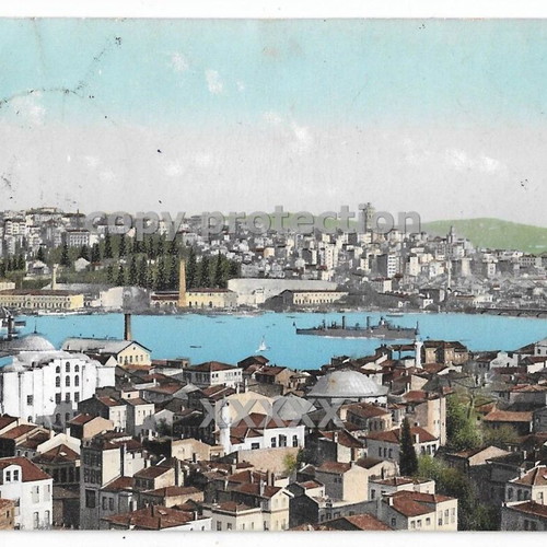 Postcard Constantinople Pera and Keratios Gulf used, old collectible
