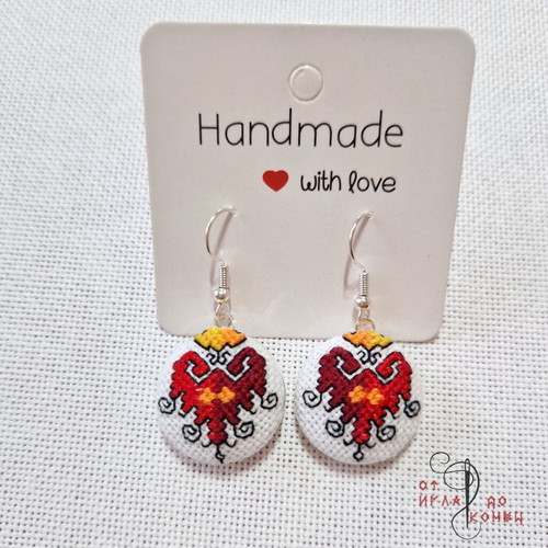 Earrings with embroidery, new, stainless steel parts